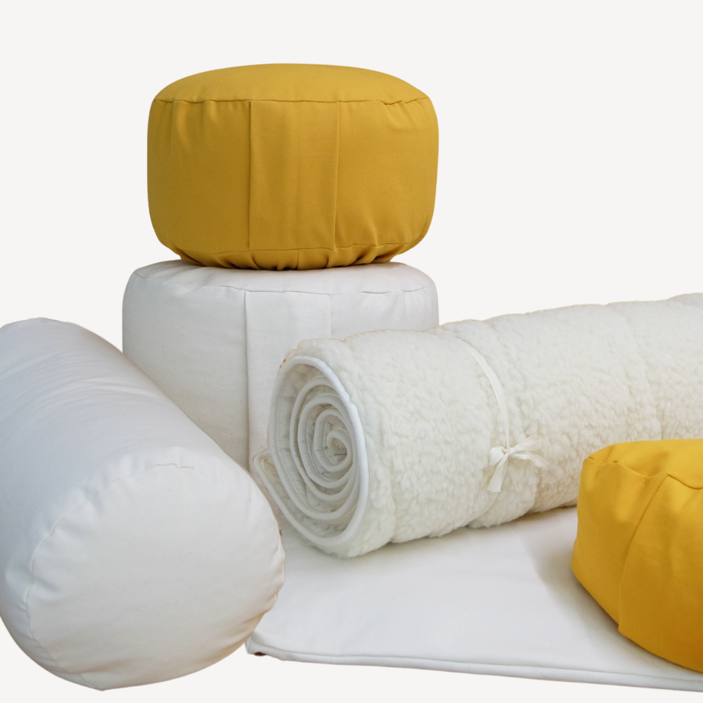 Cotton meditation mat, certified organic half panama cover GOTS